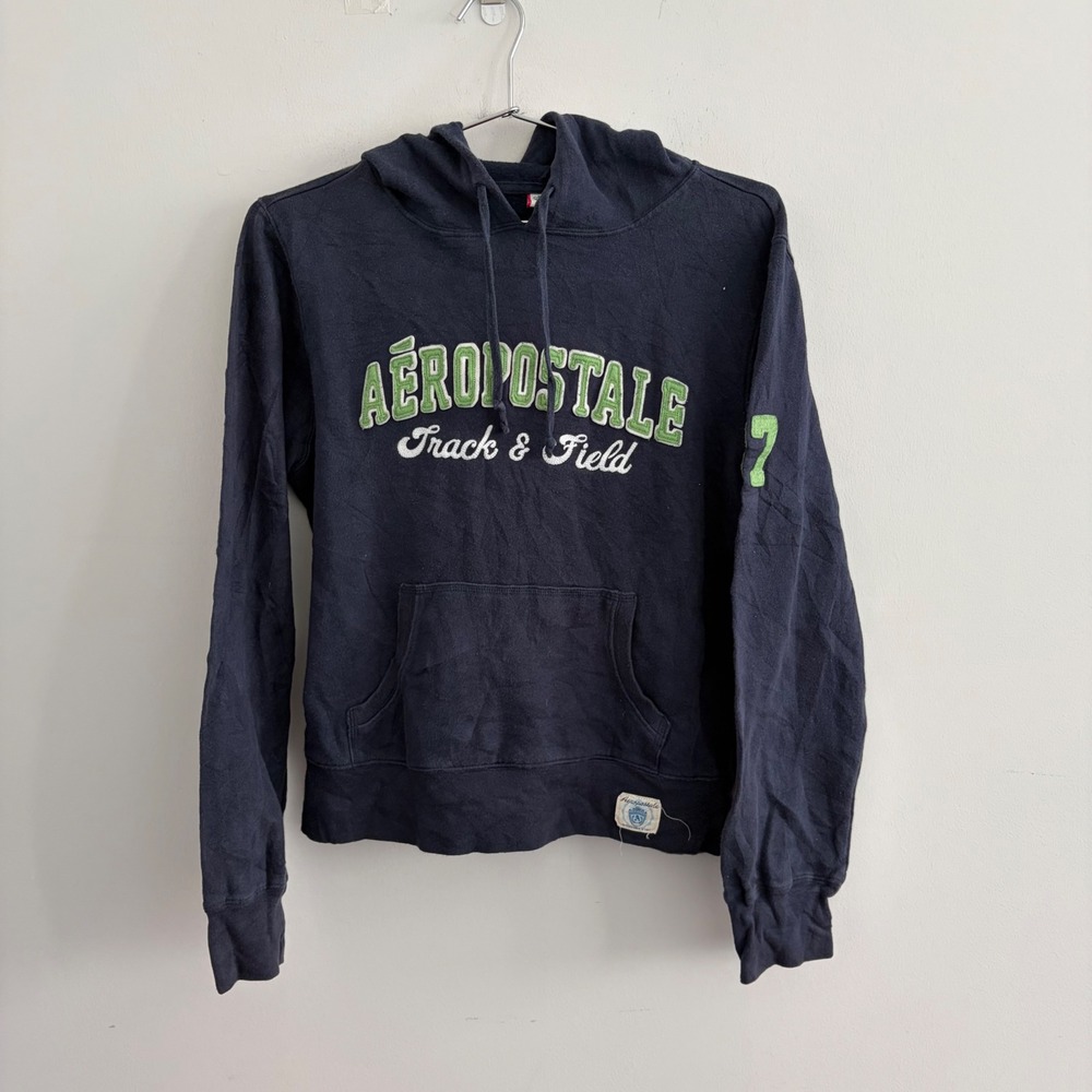 Aeropostale Track & Field Navy Blue Pullover Hoodie Womens Large